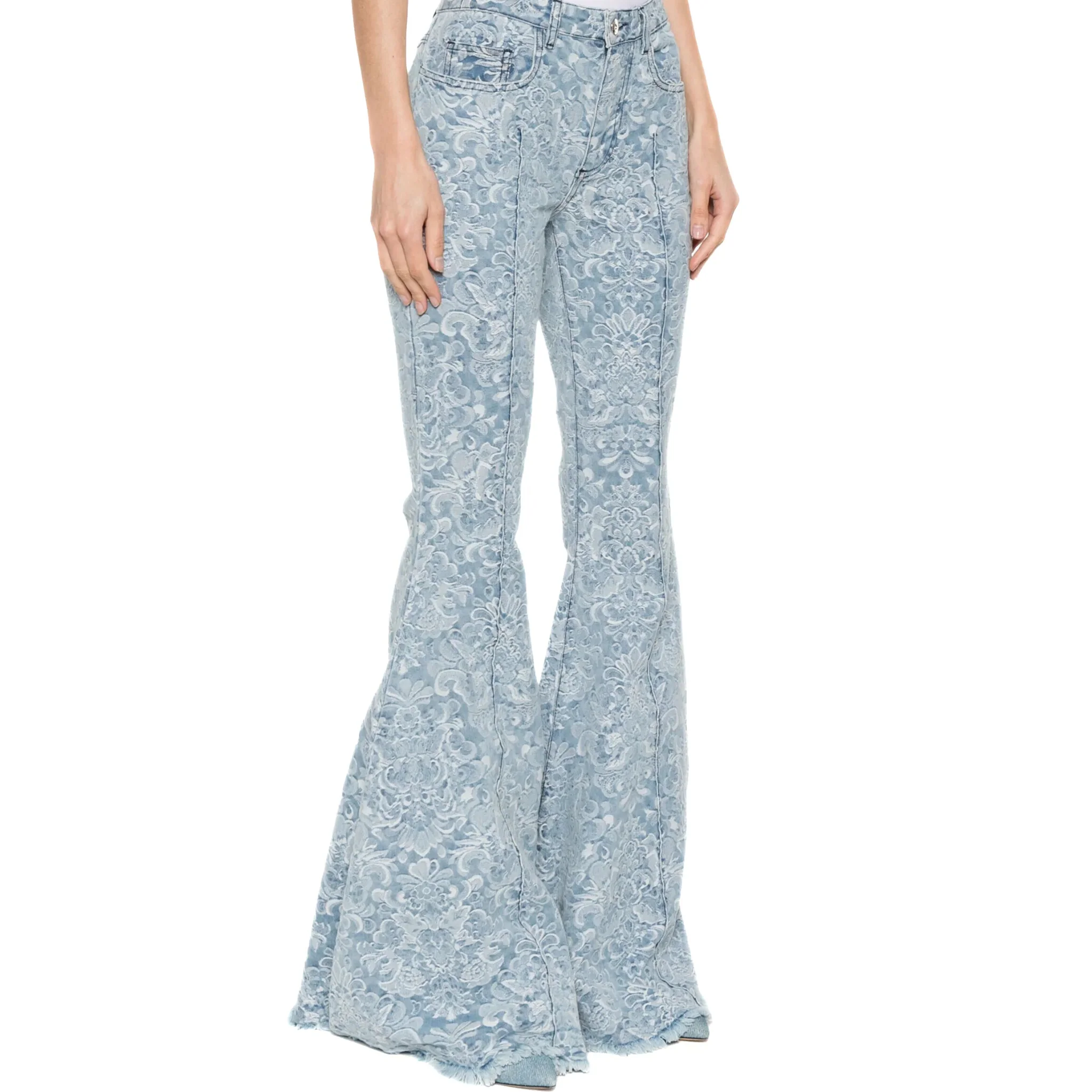 Brocade Denim Extreme Flare Trousers Light Blue - Image 2