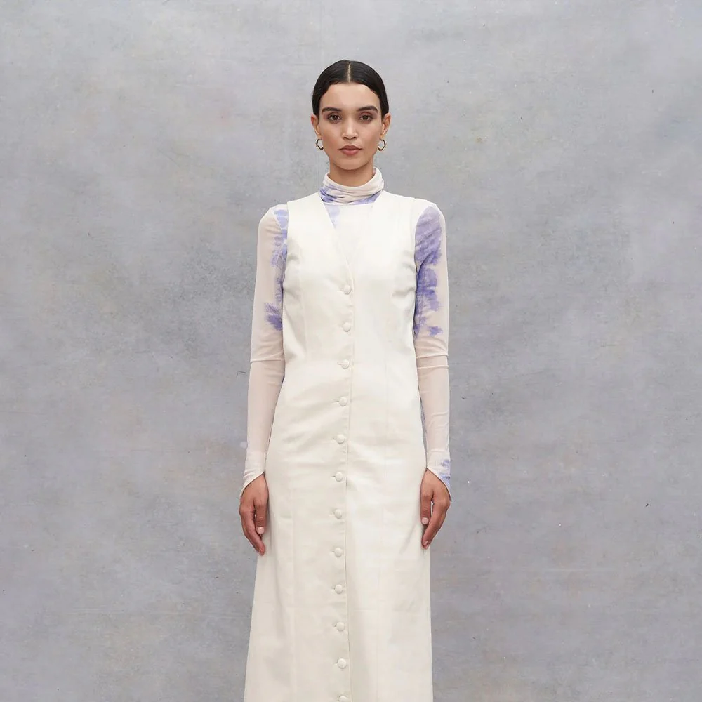Lennon Knitted Stretch Top - Abstract Tofu & Dazzling Blue - Image 5