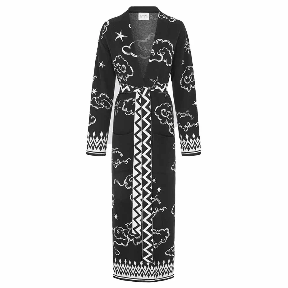 Cotton Jacquard Duster - Lucky Clouds Black