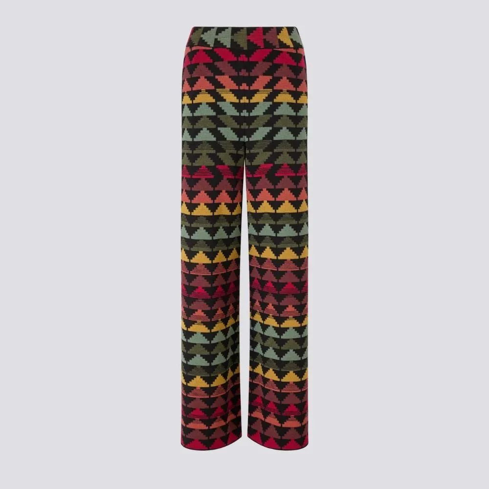 Cotton Wool Blend Jacquard Wide Leg Trousers - Marley Multicolour