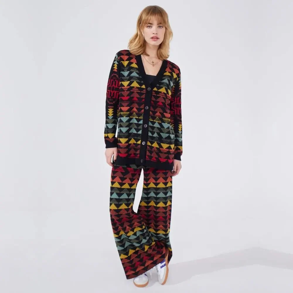 Cotton Wool Blend Jacquard Wide Leg Trousers - Marley Multicolour - Image 2