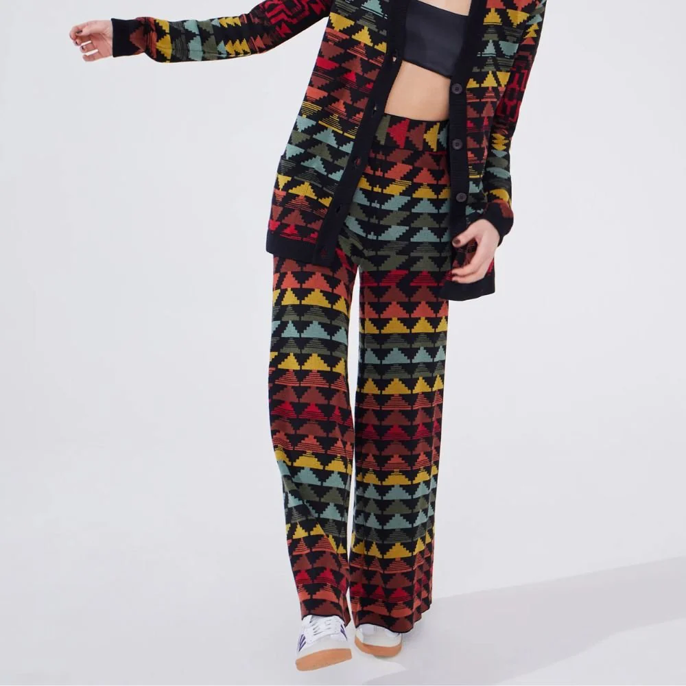 Cotton Wool Blend Jacquard Wide Leg Trousers - Marley Multicolour - Image 3