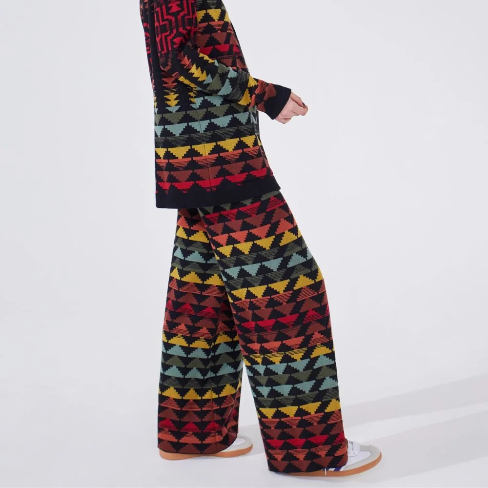 Cotton Wool Blend Jacquard Wide Leg Trousers - Marley Multicolour - Image 4