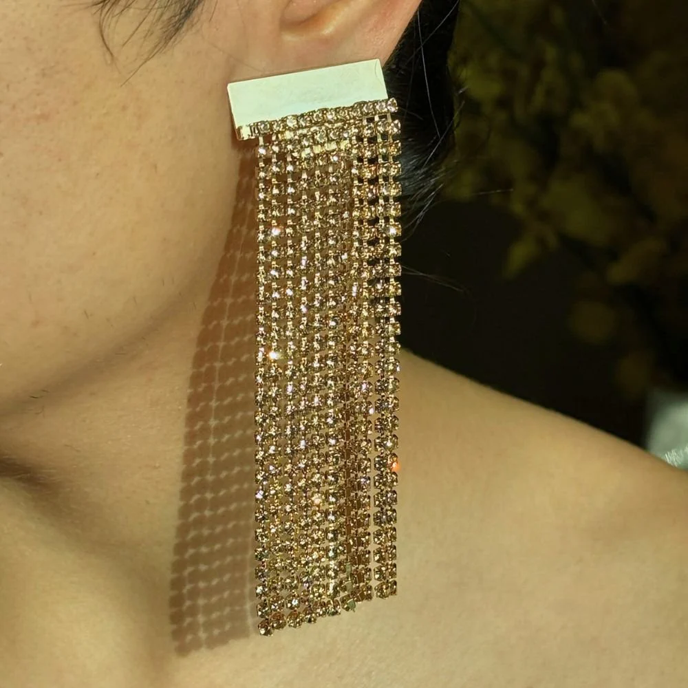 Frine Gold Brass Crystal Earrings - Image 2