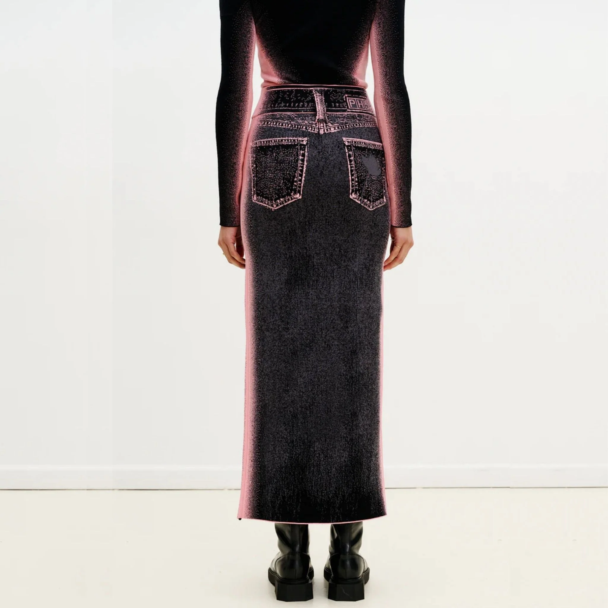 Lily Wavy Midi Denim Skirt - Pink Buff - Image 4