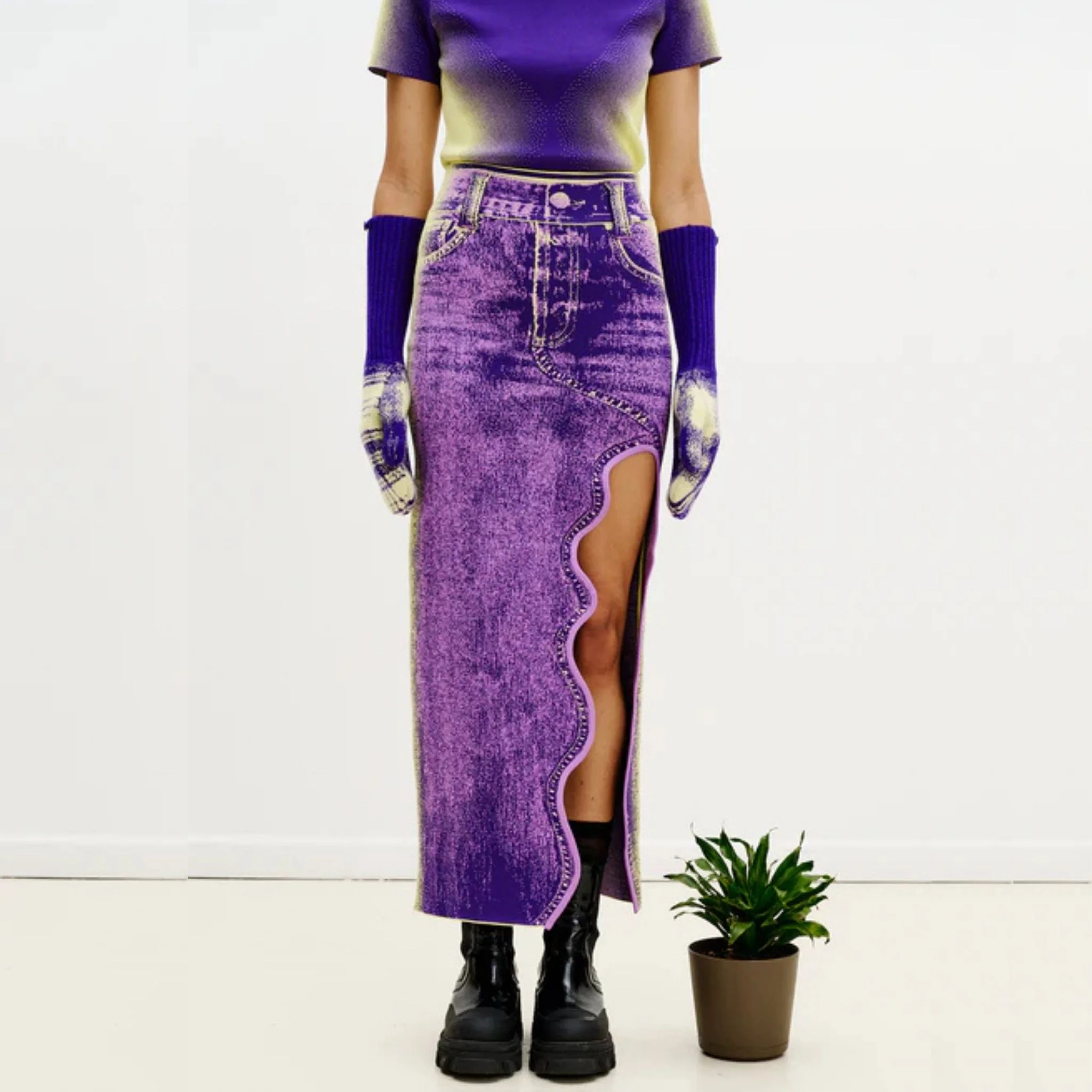 Lily Wavy Midi Denim Skirt - Purplicious - Image 5