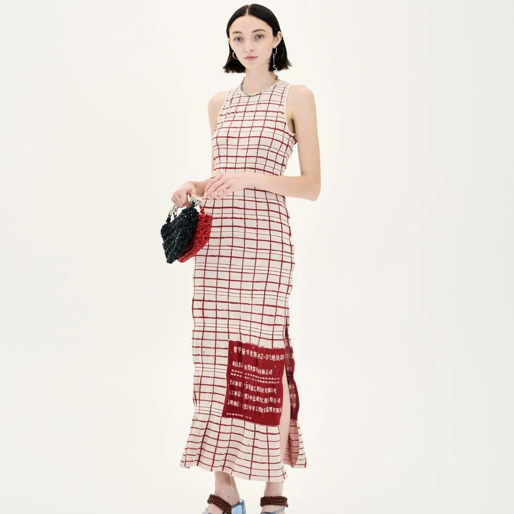 Ume Plaid Print Maxi Tank Dress - Balboa Cream - Image 5