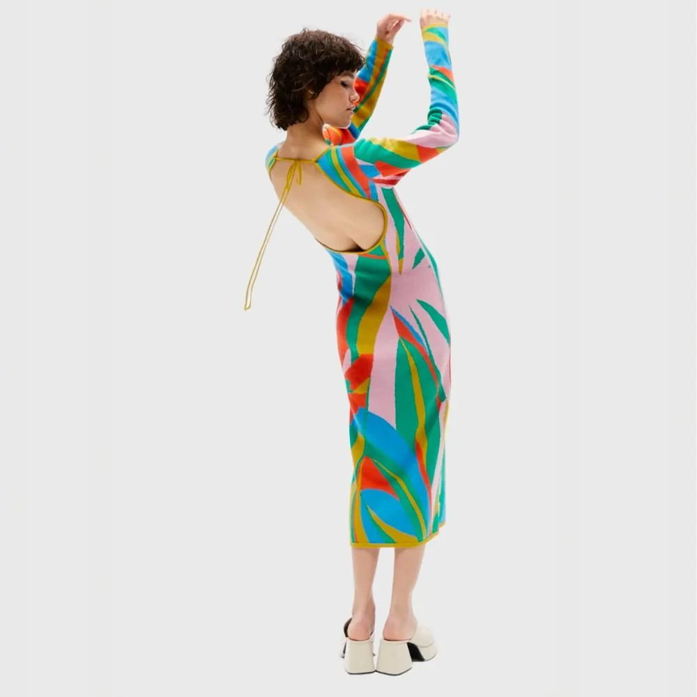Linda Knit Dress - Blue & Mustard - Image 4