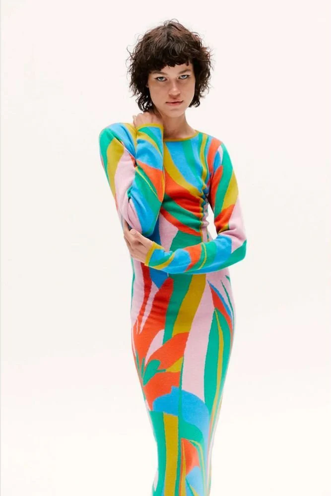 Linda Knit Dress - Blue & Mustard - Image 5