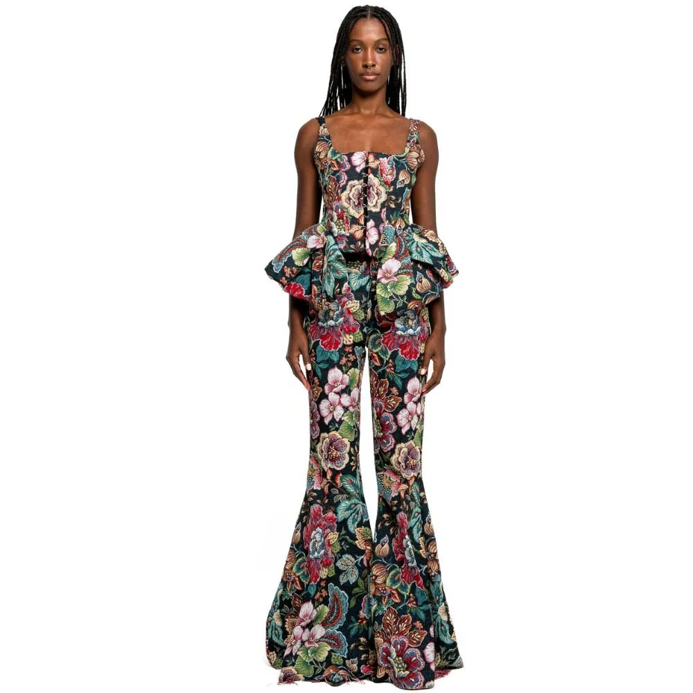 Brocade Extreme Flare Trousers - Black - Image 2