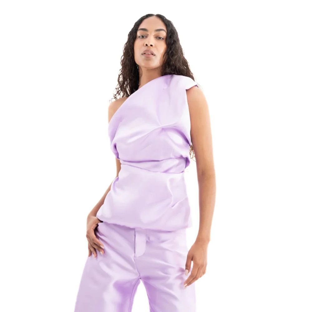 Mikado Sleeveless Draped Top - Lilac - Image 2