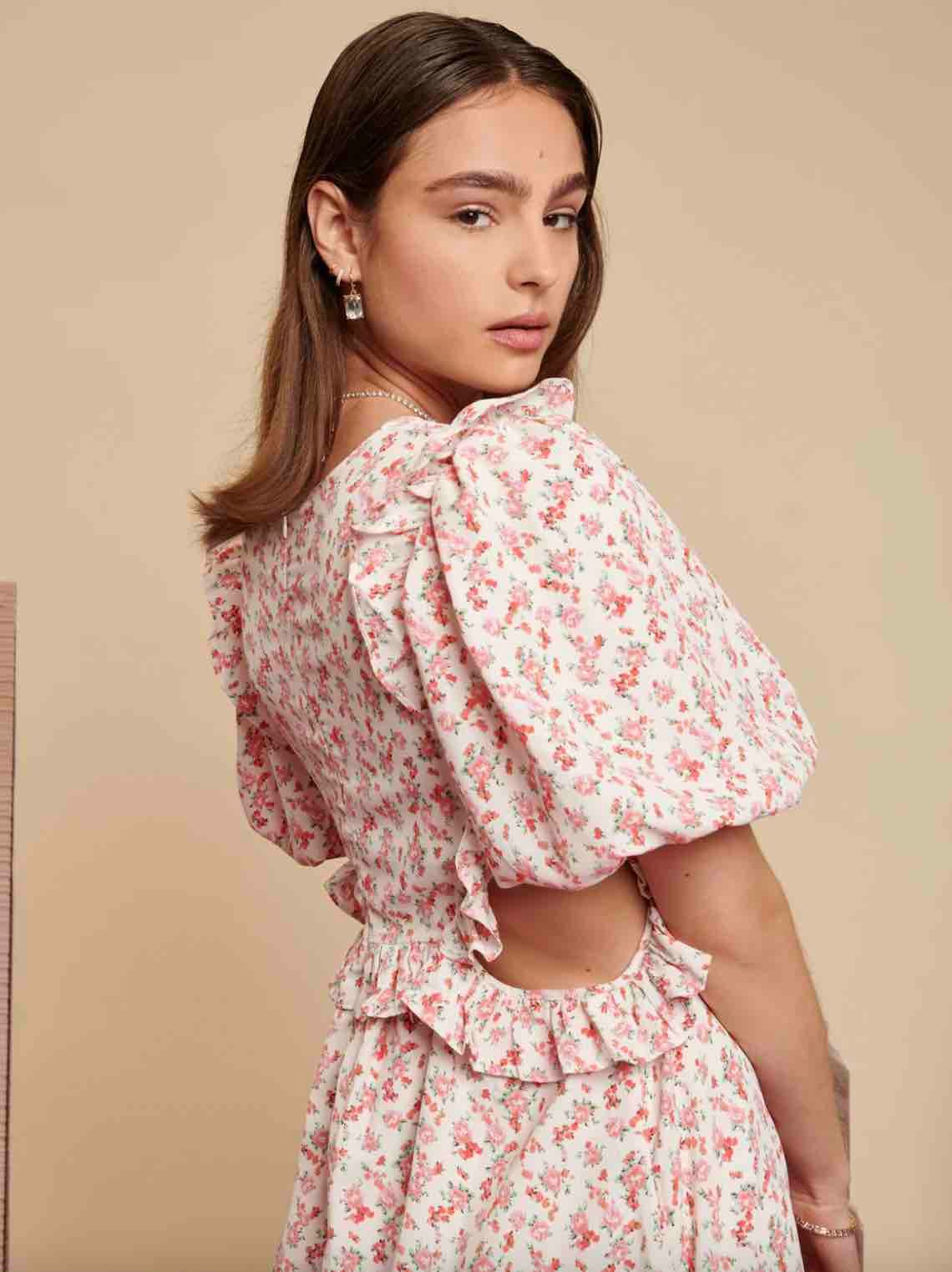 City Flowers Midi Dress - Ivory & Peach - Image 3