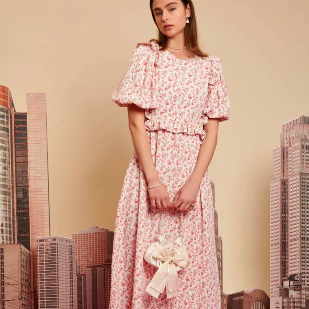 City Flowers Midi Dress - Ivory & Peach - Image 4